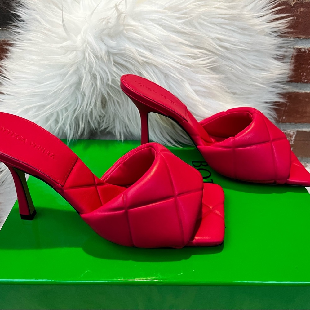 Bottega Veneta Hot Pink Quilted Leather Heeled Mules